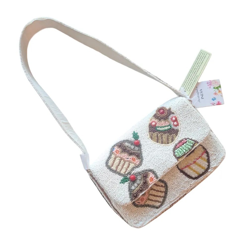 Viral Beaded Handcrafted In India Beaded Cupcake Shoulder Bag Purse NWT